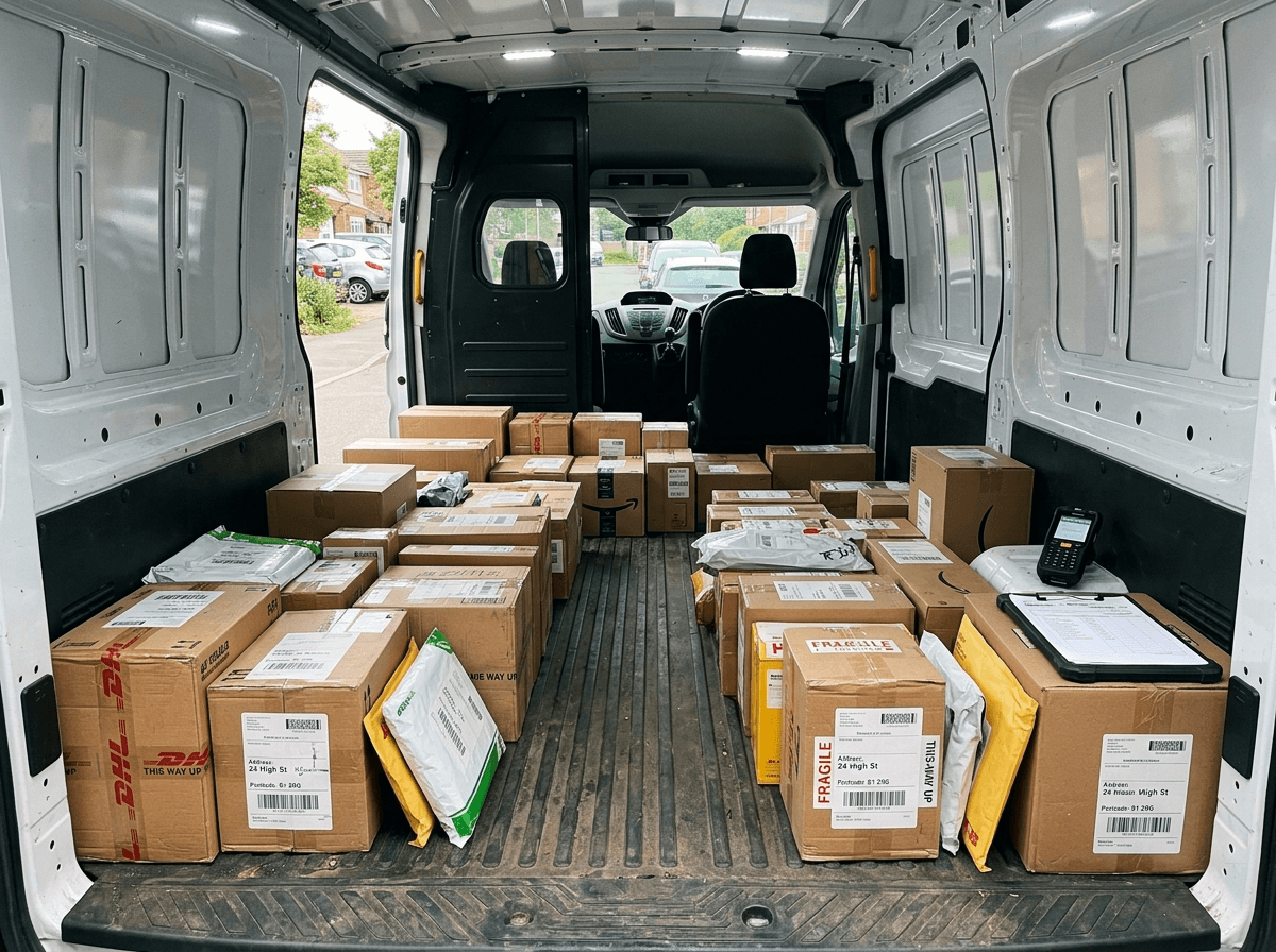 Parcels lined up for a multi-drop delivery round